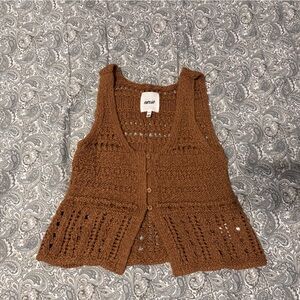 aerie Brown Open-Knit Button-Front Sweater Vest